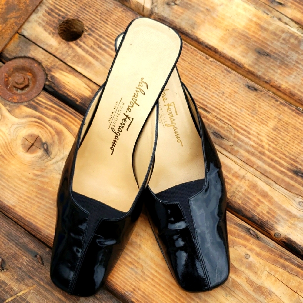 SALVATORE FERRAGAMO  patten leather mules